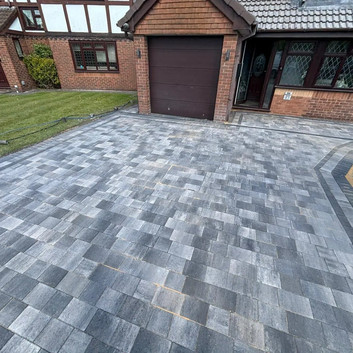 Grey block paved driveway